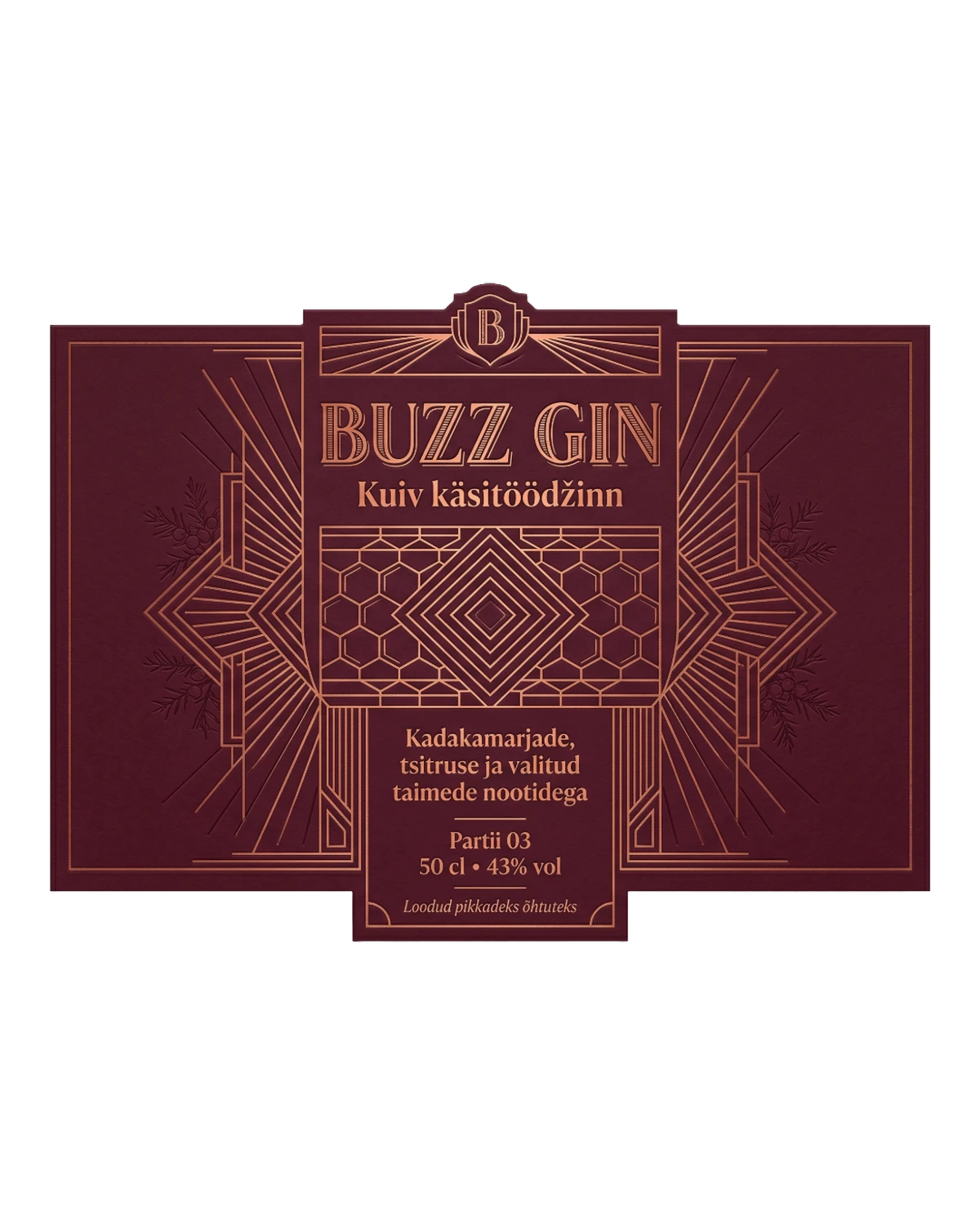 BUZZ GIN etiketi näidis art deco võtmes