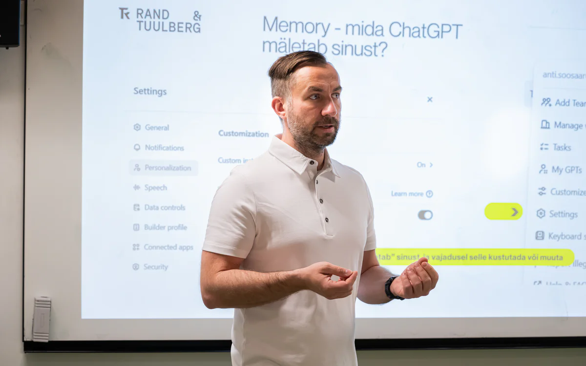 AI trainer Anti Soosaar explaining ChatGPT memory settings