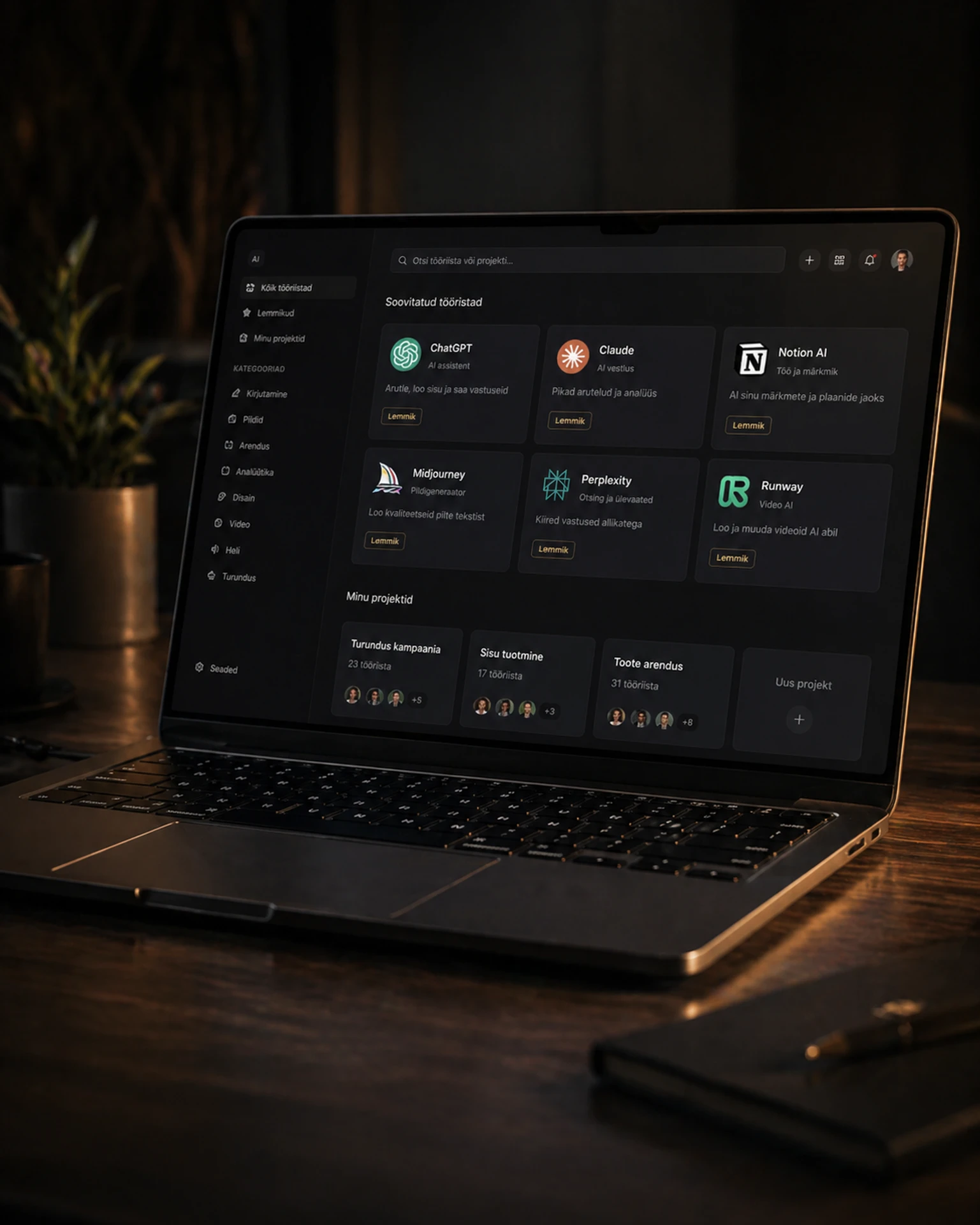 Tume töövoogude ja projektide visuaal